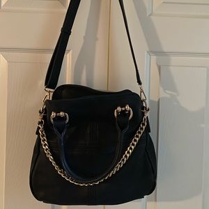 Vegan leather black large crossbody bag